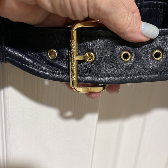 MICHAEL BY MICHAEL KORS MOTO MIDNIGHT BLUE BLACK LEATHER JACKET & GOLD HARDWARE - Picture 5 of 11